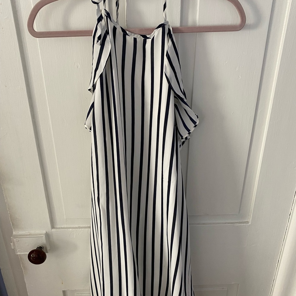 J.Crew Factory Navy & White Striped Halter Ruffle Dress - Picture 3 of 7